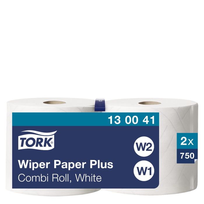 Poetsrollen Tork W1 130041 2laags Wiper 420 wit 255mtr x 24 cm doos a 2 rollen /750 vel (130041)