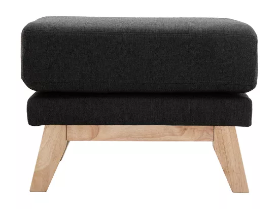 Pouf repose-pieds déhoussable scandinave en tissu gris foncé et bois clair OSLO