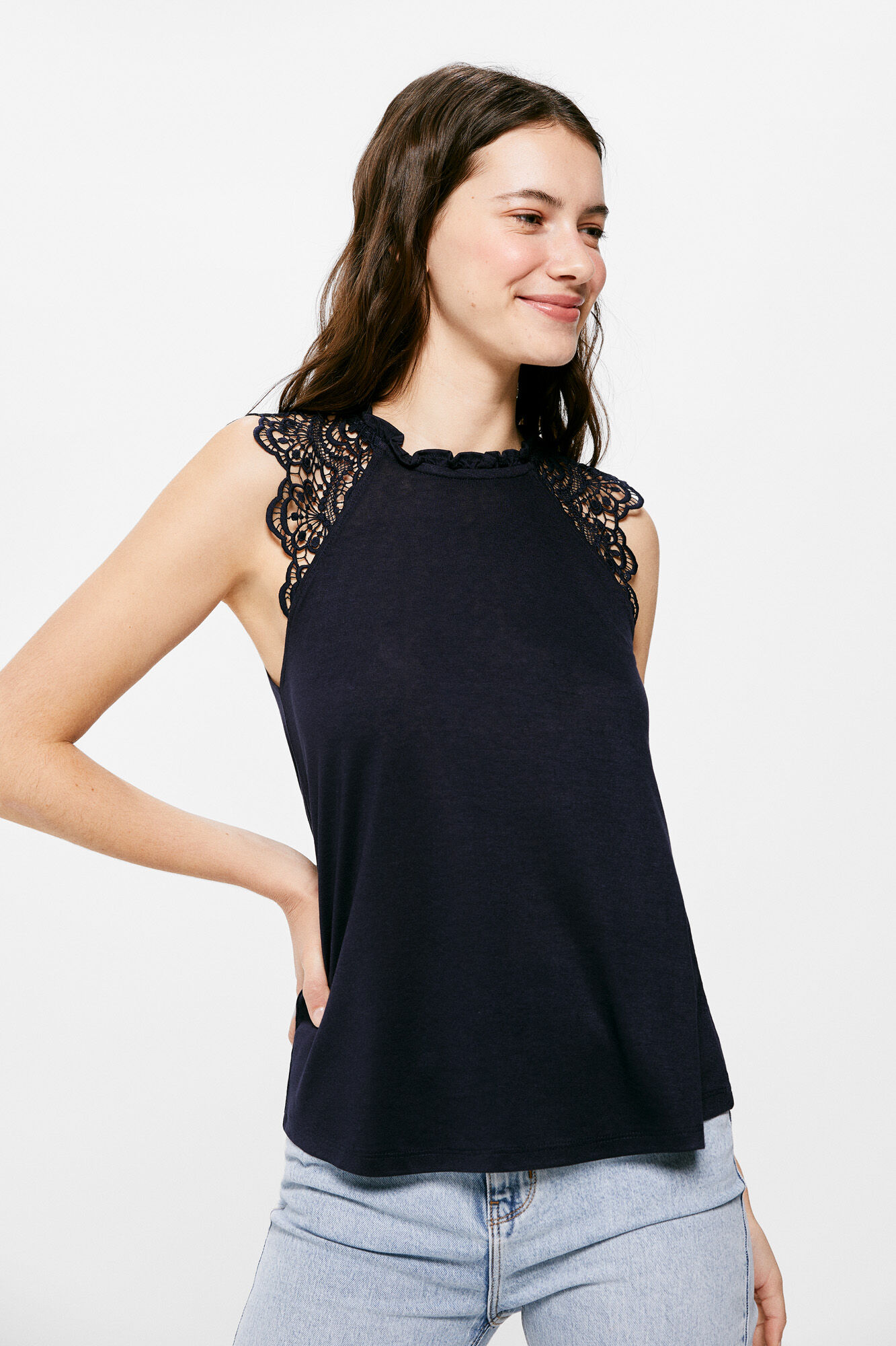 Camiseta de crochê - azul marinho