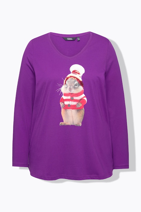 Weihnachtsshirt, Eichhörnchen, V-Ausschnitt, Langarm
