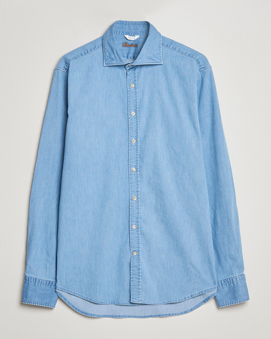 Stenströms Fitted Body Garment Washed Shirt Light Denim