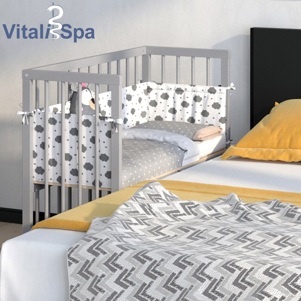 VITALISPA Beistellbett SOPHIE Grau Babybett Stillbett Stubenbett Nestchen Boxspringbett