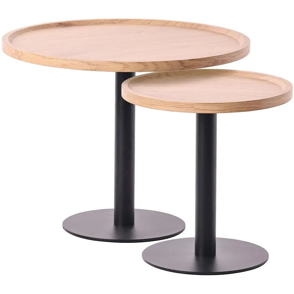 CLP Set van 2 Bijzettafel Aspen mat zwart Frame - Hout - natura