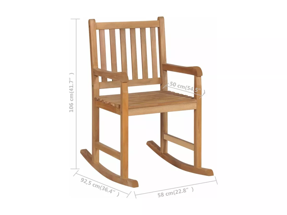 Chaise à bascule avec coussin crème Bois de teck solide