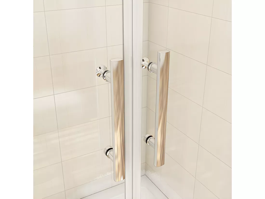 Porte de douche battante H.187cm largeur réglable 159 à 164.4cm, paroi pivotante 180° - Avec 2 éléments fixes - 6mm verre transparent