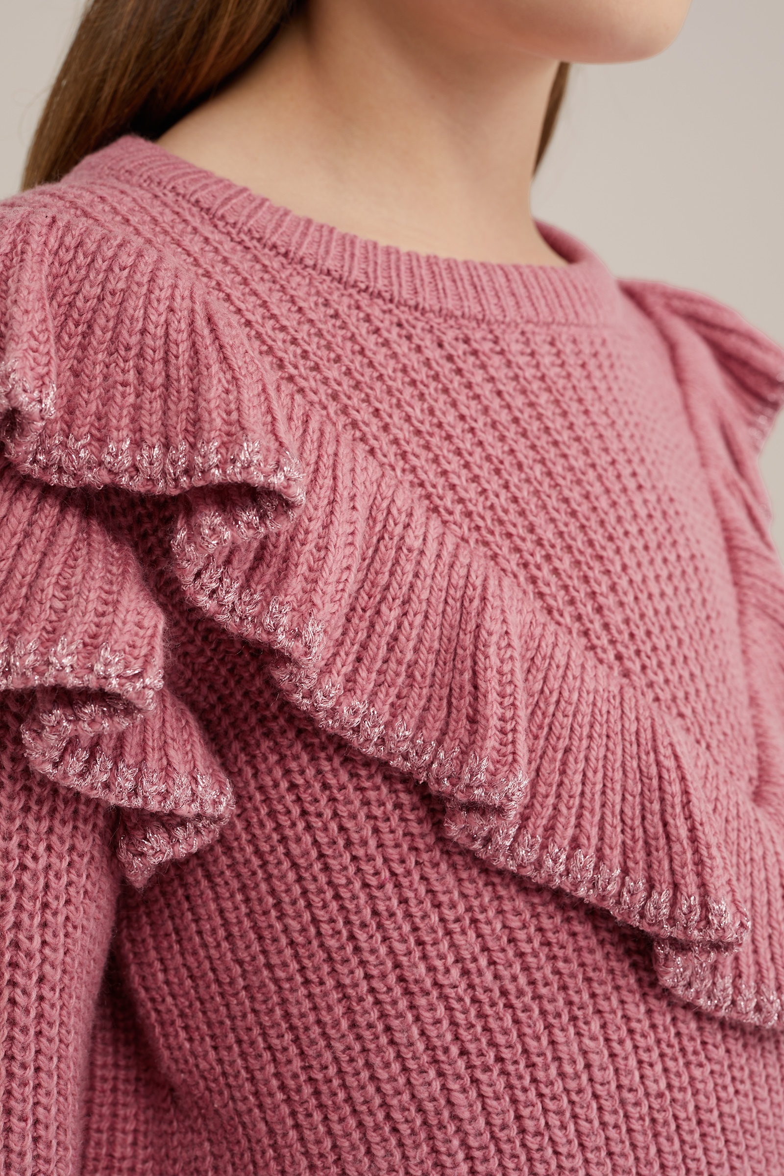 Meisjes gebreide trui met ruches WE Fashion Roze