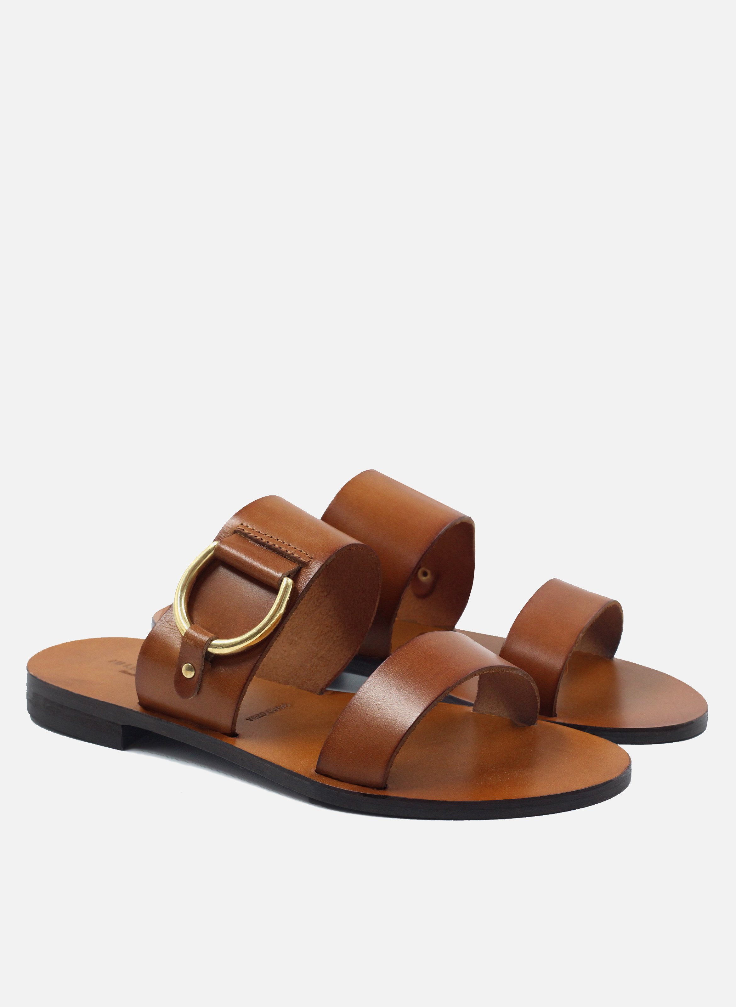 Sandales boucle cuir lisse | Marron