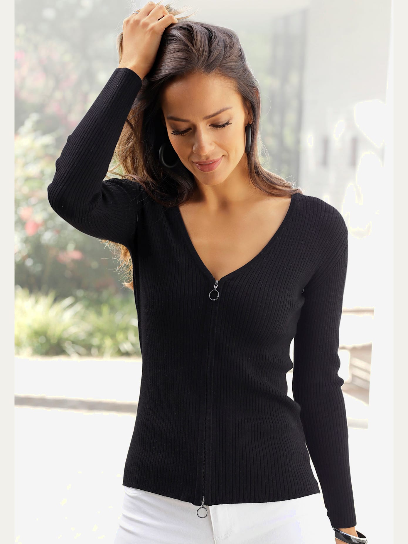 Veste courte en tricot à structure côtelée