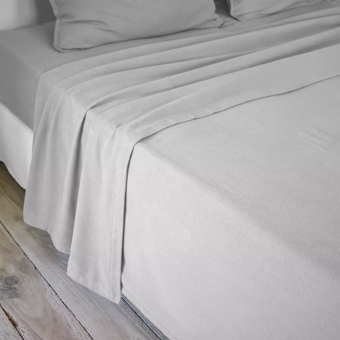 Drap plat flanelle de coton (240 x 300 cm) Théa Gris clair