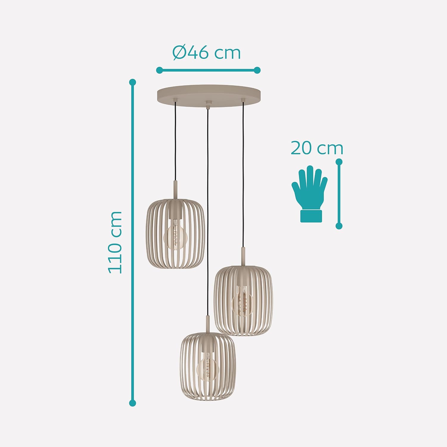EGLO Pendellampe Romazzina, 3-flammige Pendelleuchte über Esstisch, runde Hängeleuchte aus Metall in Sandfarben, Hängelampe mit E27 Fassung, Ø 46 cm