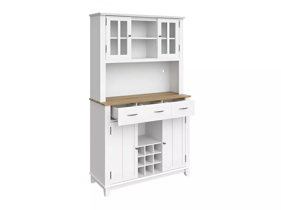 Vitrine、Buffet de cuisine avec LED - H 180cm - grand espace de rangement - Blanc