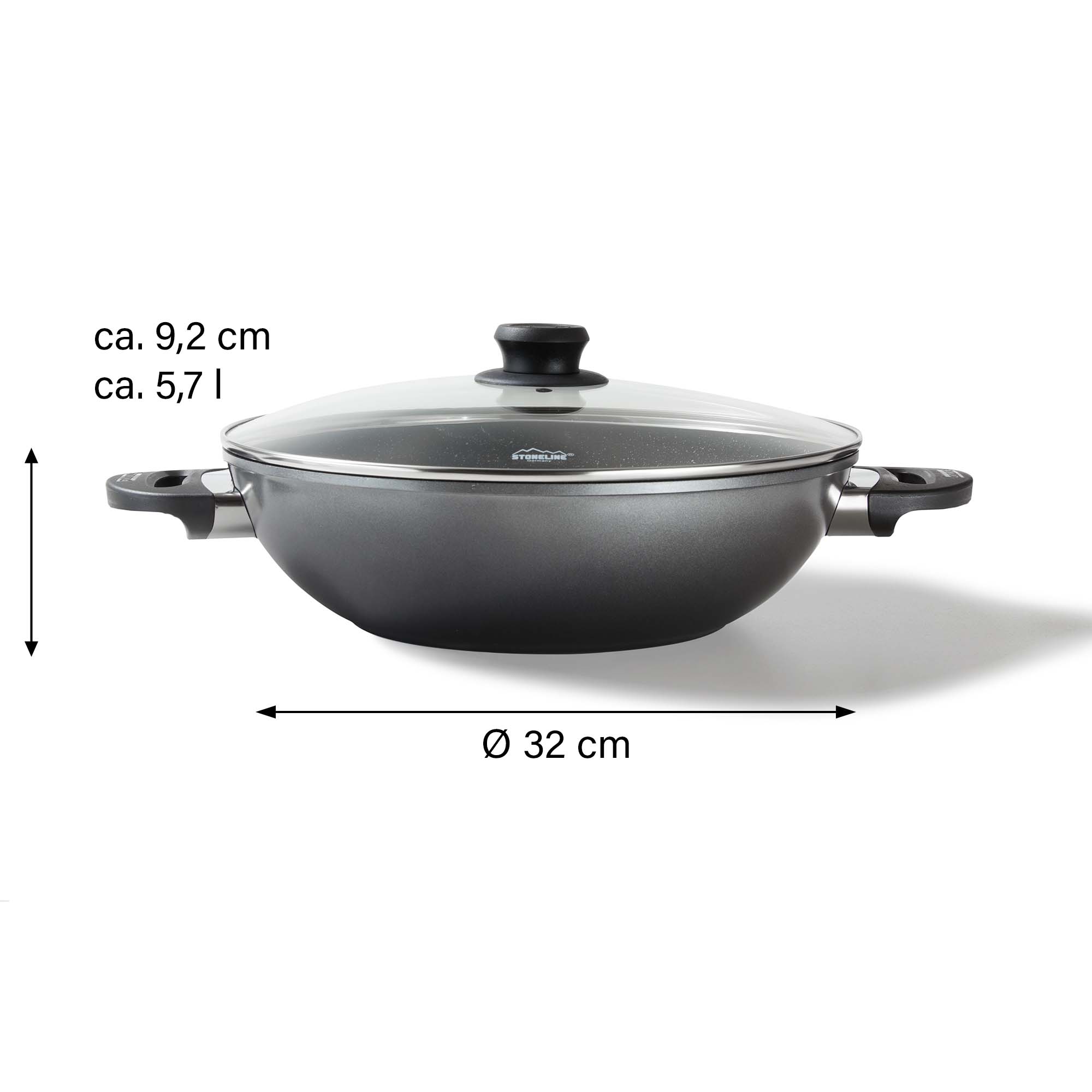 STONELINE® Wok 32 cm, mit Deckel, Aluguss Wokpfanne beschichtet, Backofen & Induktion geeignet
