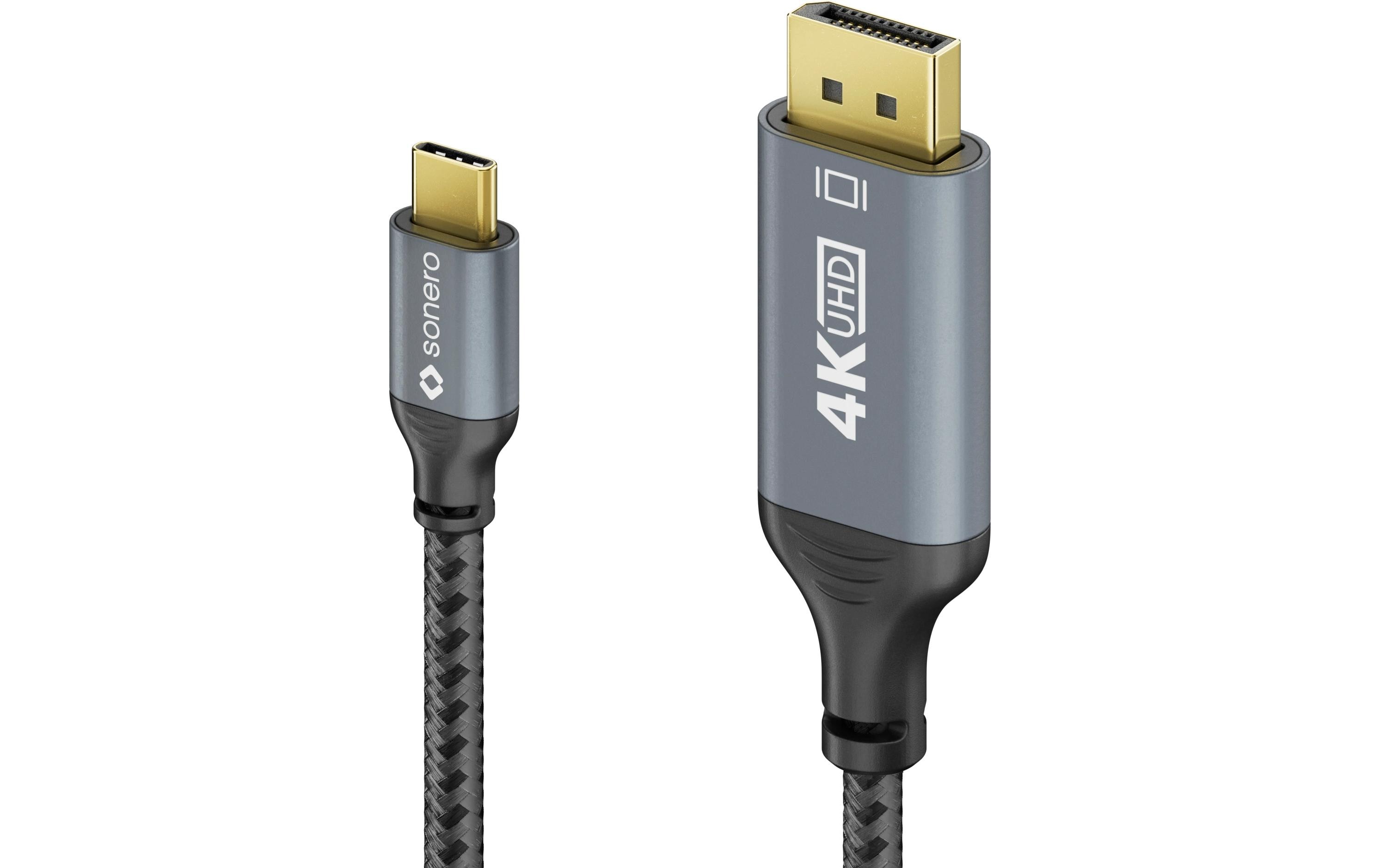 Kabel USB Type-C - DisplayPort, 1 mUSB-C auf DisplayPort Kabel - 4K60, 21.6 GBps – grau/schwarz - 1.00m
