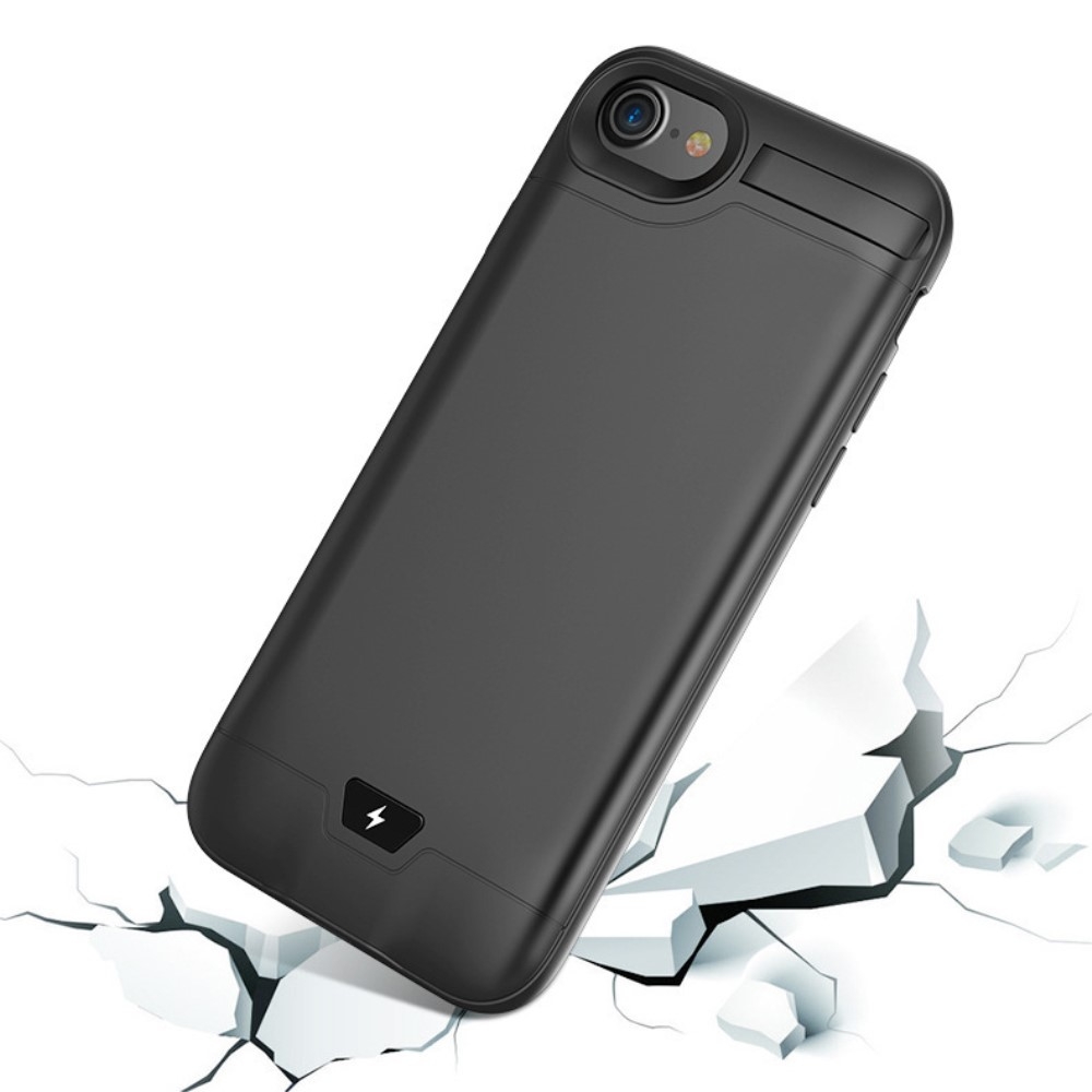iPhone SE (2022/2020) / 8 / 7 / 6S Power Akku Hülle 5000mAh Soft Touch Finish mit Standfuss - Schwarz