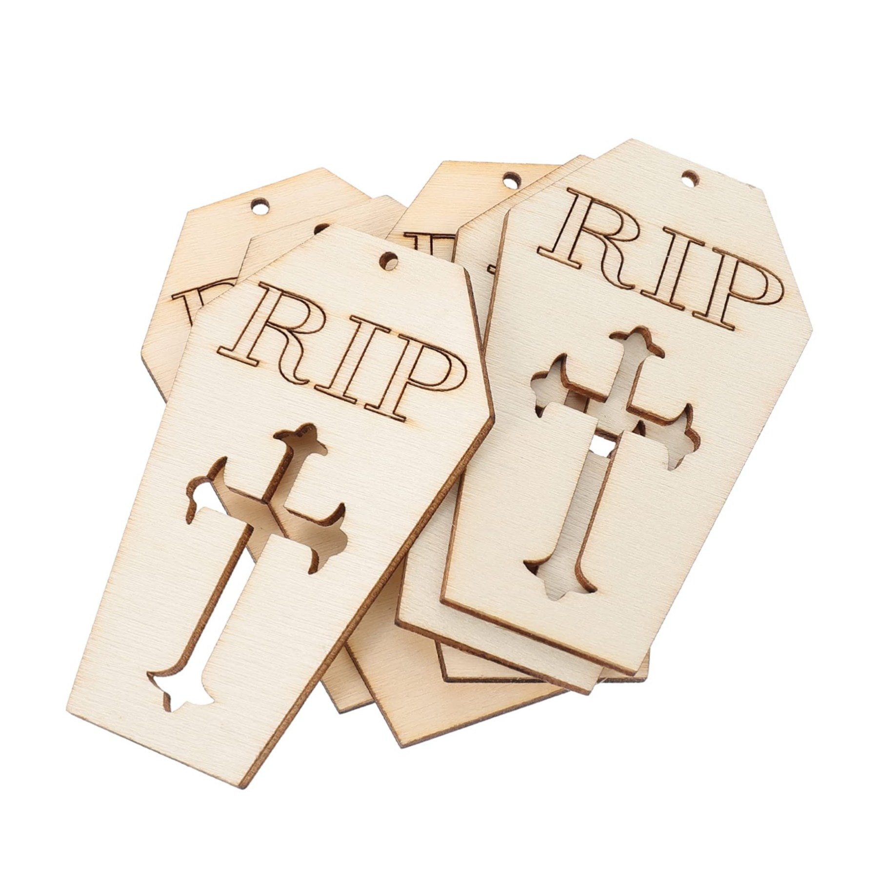 (50er Set) Holz Halloween Aufhänger DIY Bastel Home Deko R.I.P Ornament - Sarg