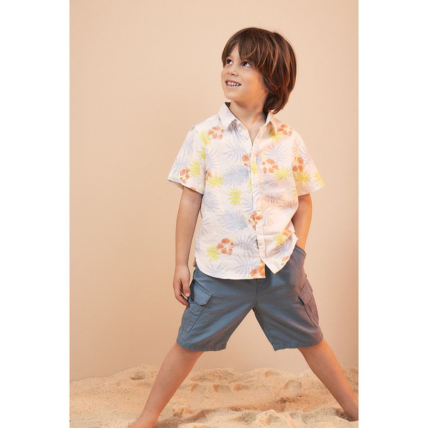 Chemise manches courtes imprimé exotique pour garçon - Blanc