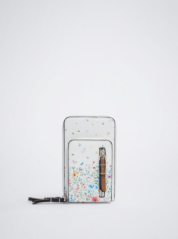 Bolsa para celular com estampa floral - Off-White