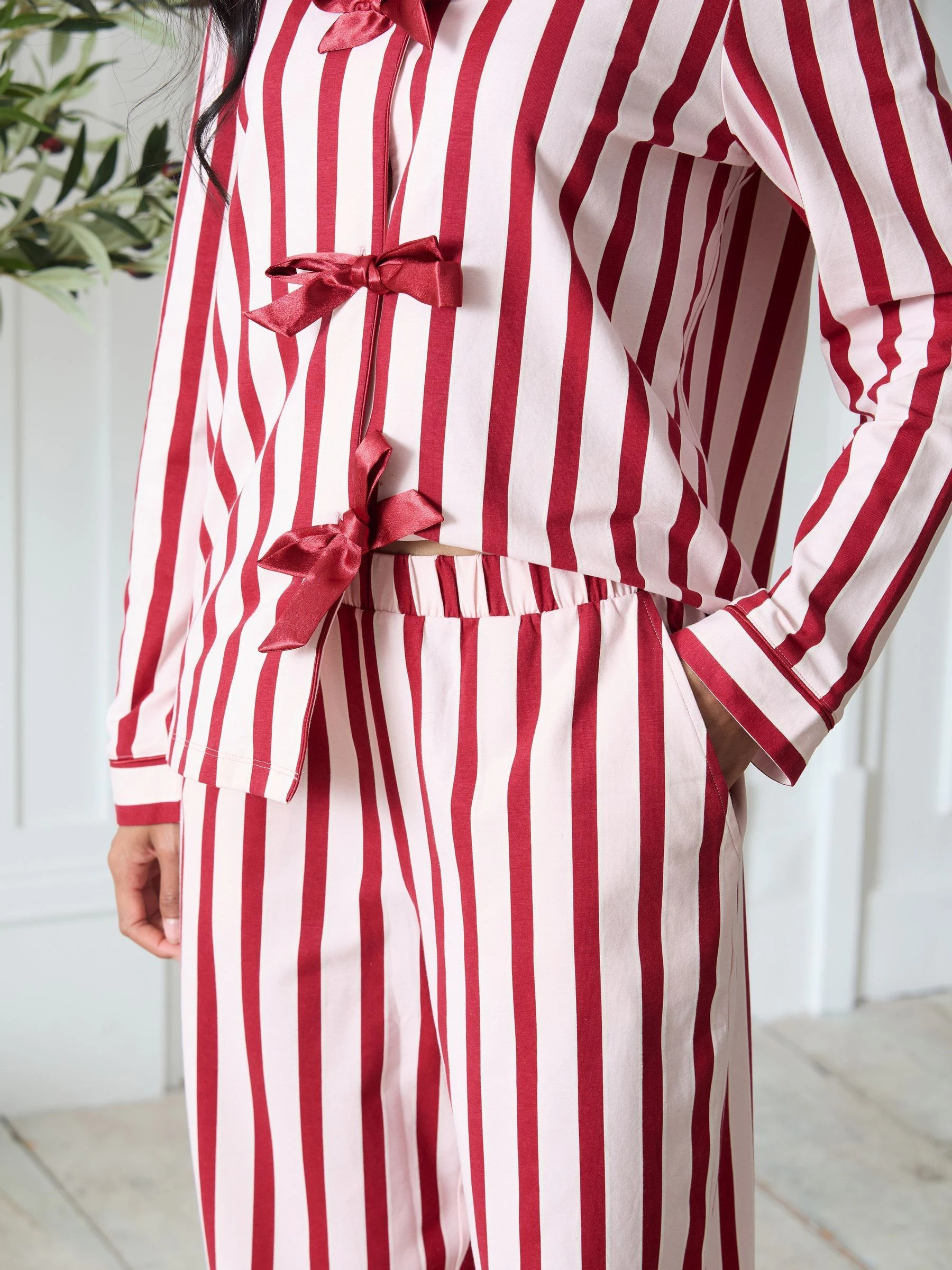 Chelsea Peers Cotton Stripe Tie Front Long Pyjamas Set