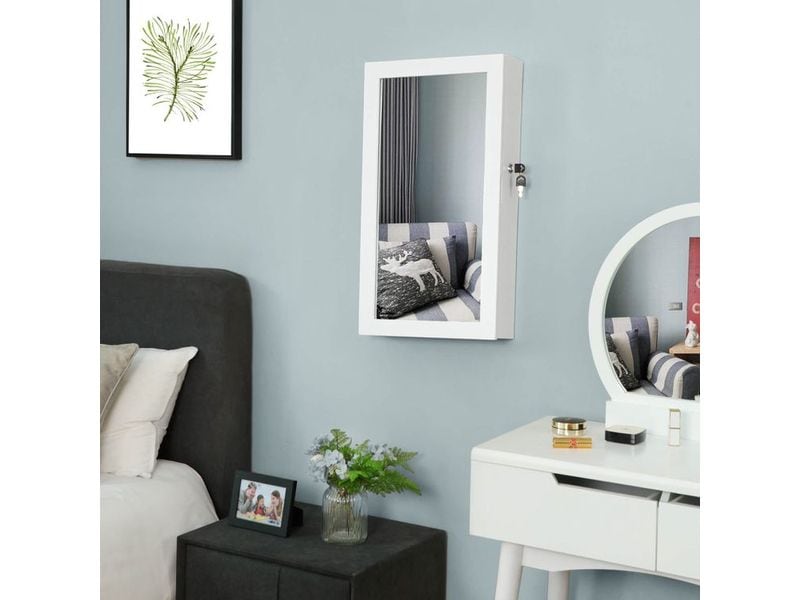 Songmics Schmuckhalter mit Spiegel Weiss Schmuckschrank