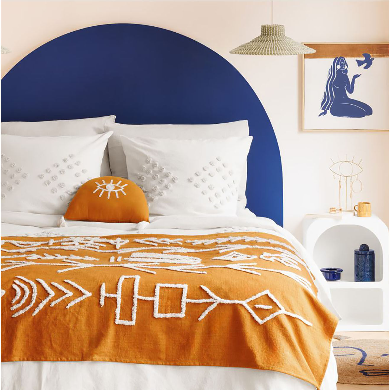 Atmosphera Jeté de lit tufté Widdy moutarde - 180x130 cm