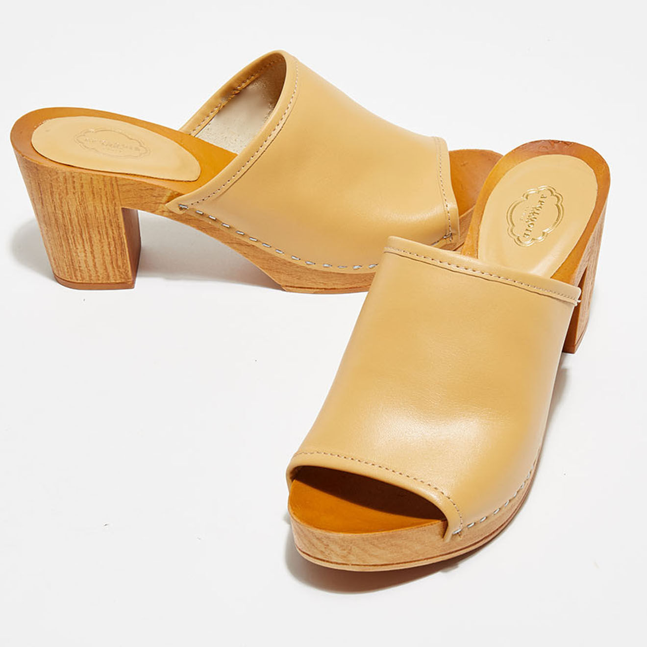 Apologie Studio Sabots en Cuir Charlotte camel clair - Talon 8 cm
