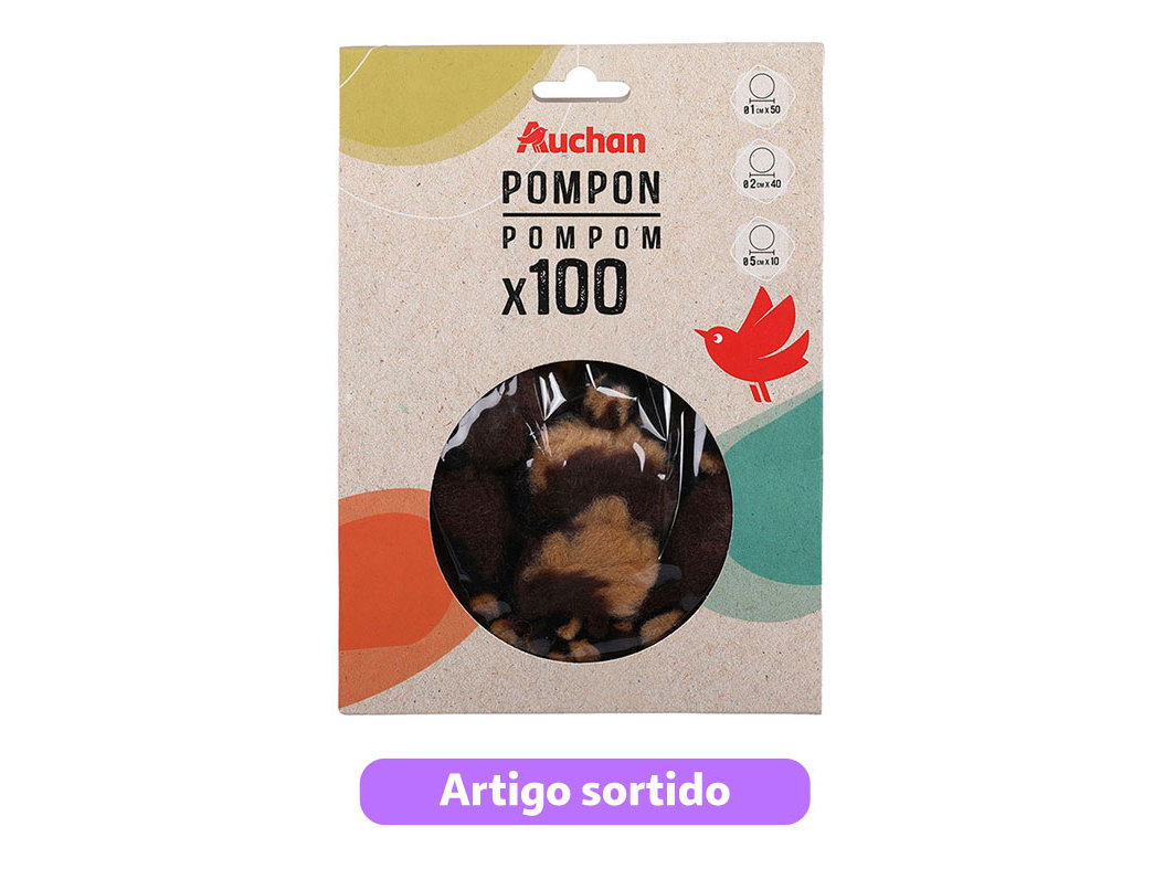 POMPONS AUCHAN ANIMAIS 100UN MODELOS SORTIDOS