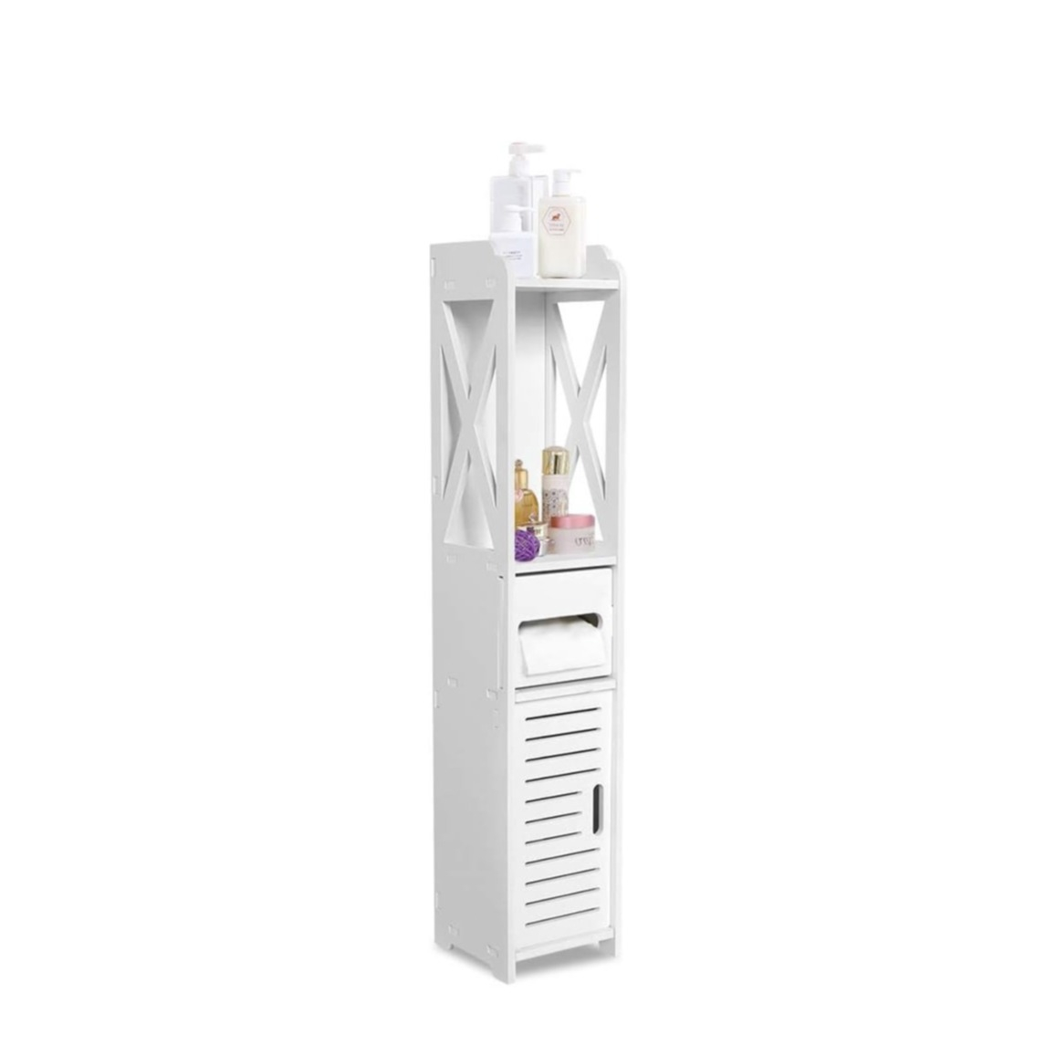 (80x15cm) 3in1 Holz Toiletten Papier Regal WC Papier Halterung mit Ablageflächen - Weiss