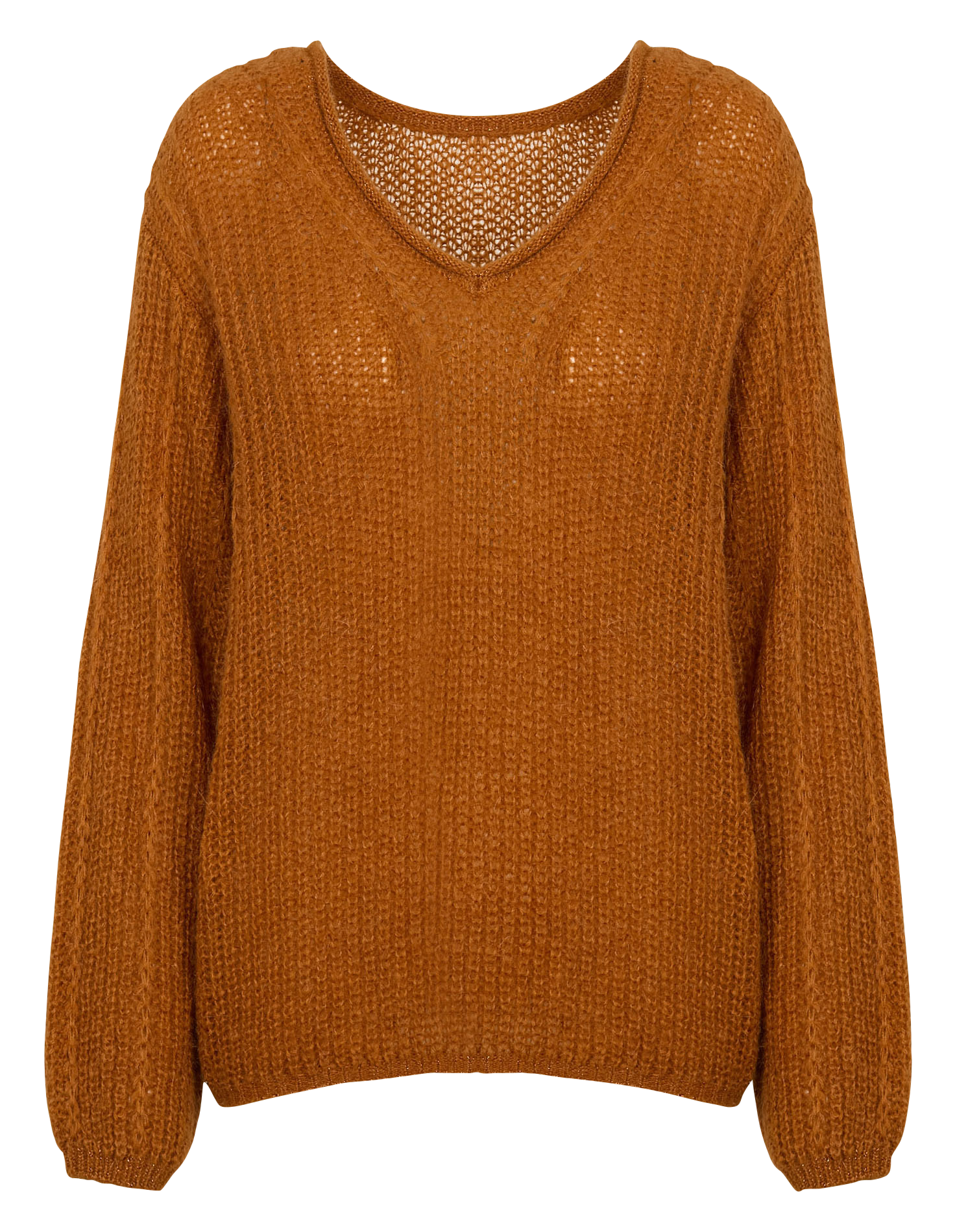 TING - Pull ample col V en maille | Marron