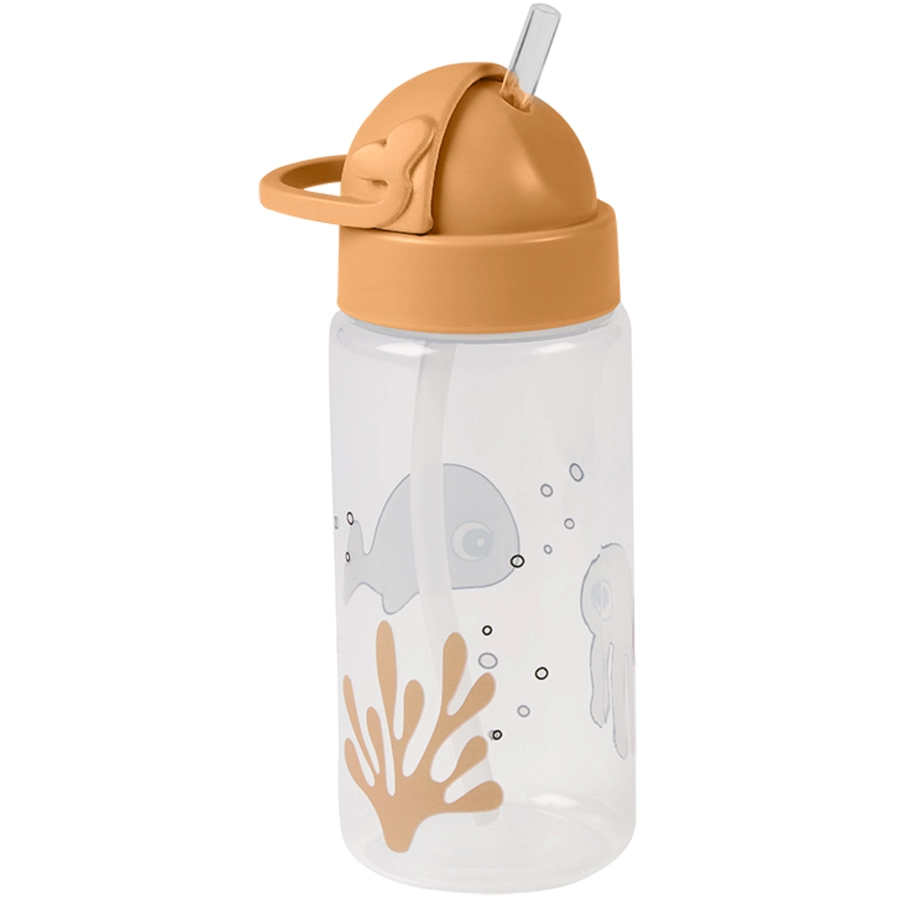 Done by Deer™ Trinkflasche mit Strohhalm Sea friends in senfgelbgrau