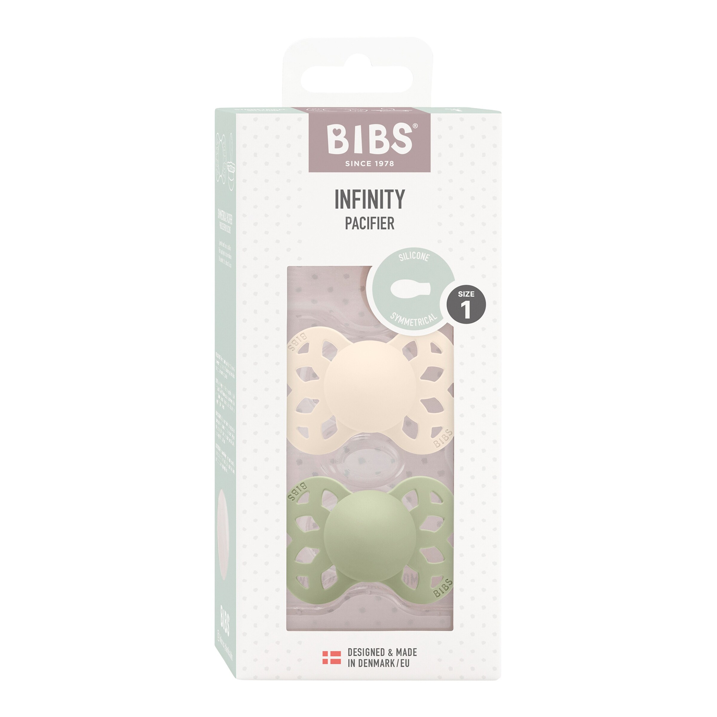 BIBS 2er-Pack Infinity Schnuller Silikon, symetrisch, 0-6M Ivory/Sage