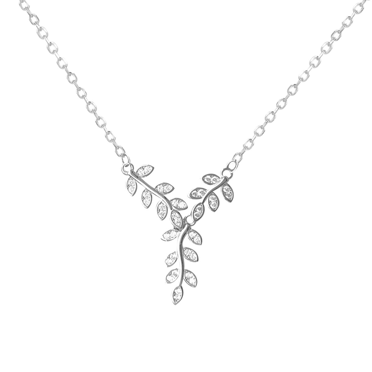 Collier feuille de laurier en argent 925 rhodié et oxyde de zirconium