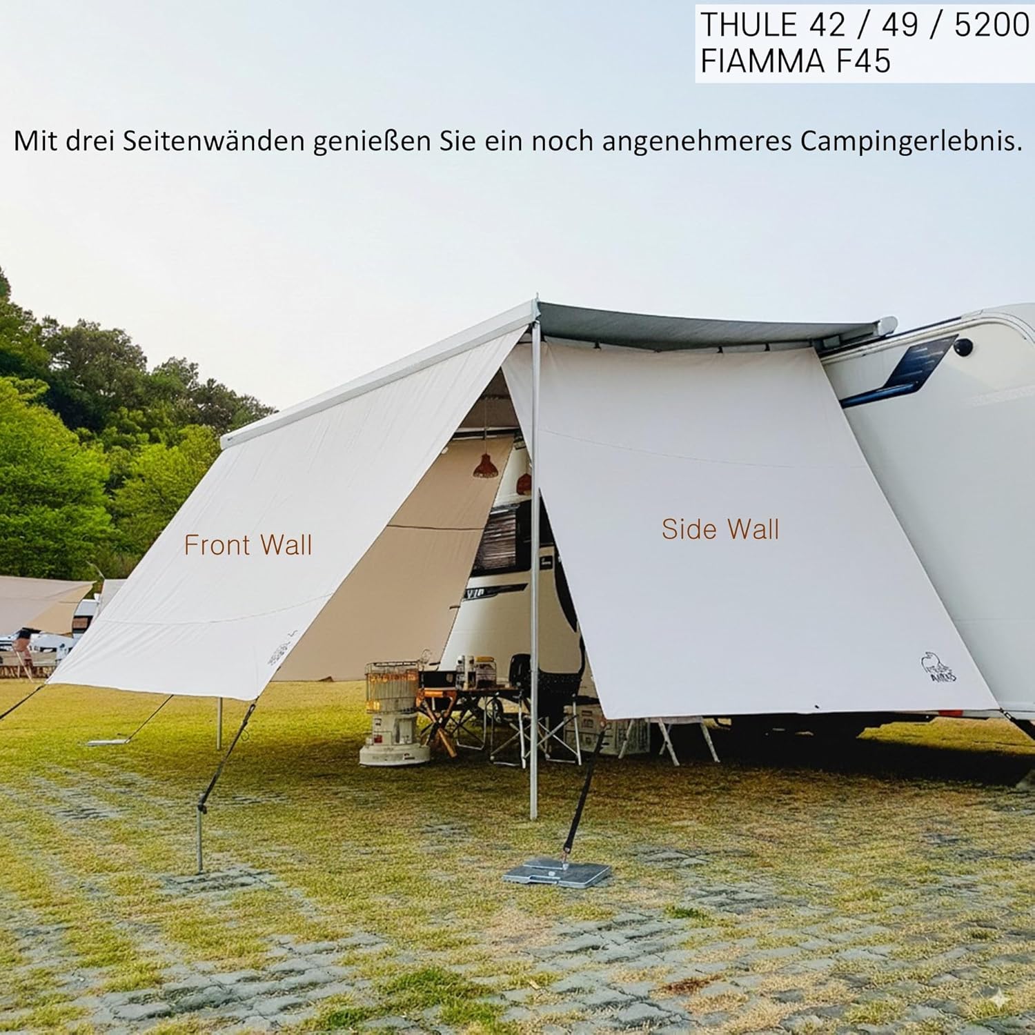 AIRIS Sun Blocker für Markise – Wohnmobil Seitenwand, effektiver Sicht- & Sonnenschutz, wasserabweisend, kompatibel mit Fiamma & Thule, 2er-Set (Fiamma F45, Thule 42, 49, 5200 Mit Fenster)