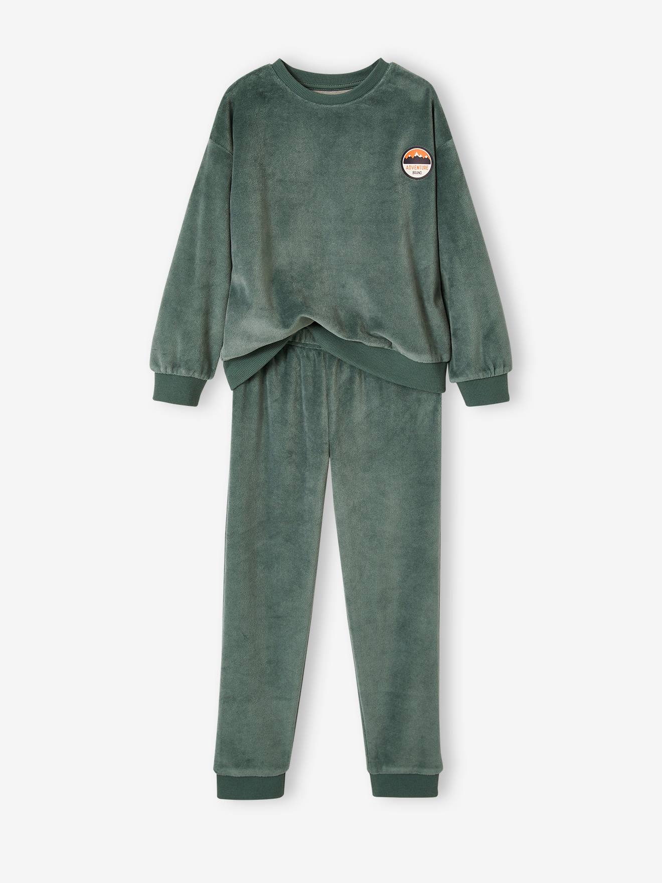 Pijama estilo moletom de veludo verde-salgueiro para meninos