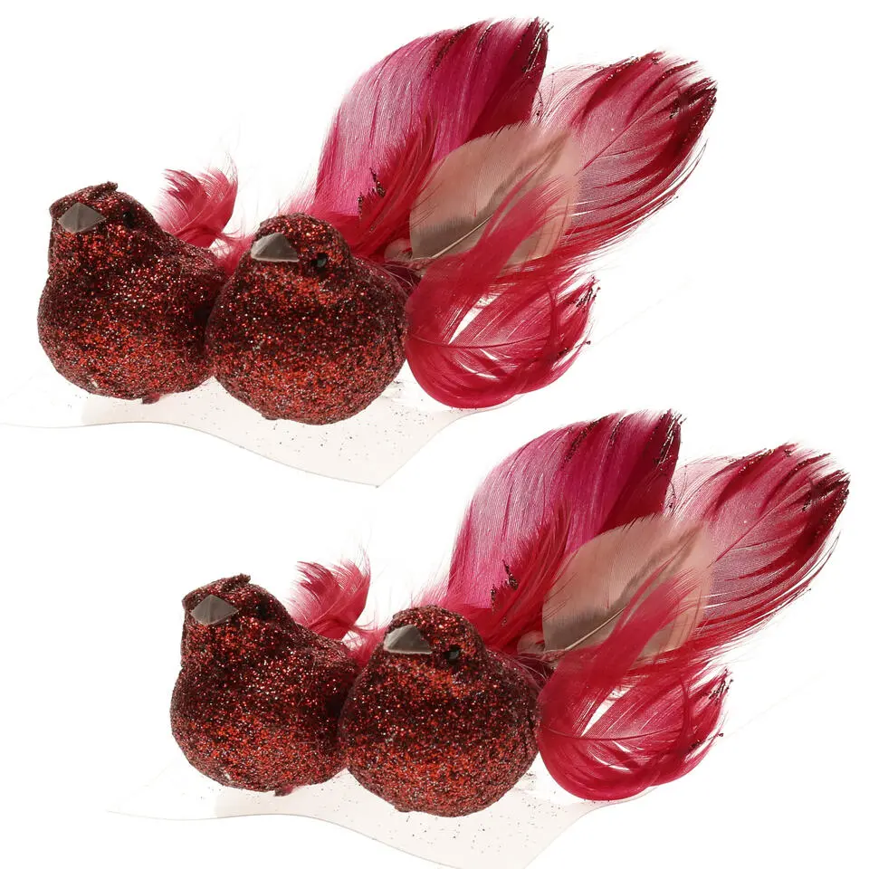 Cosy @ Home Kersthangers - vogel - rood - 2 stuks - 11 cm