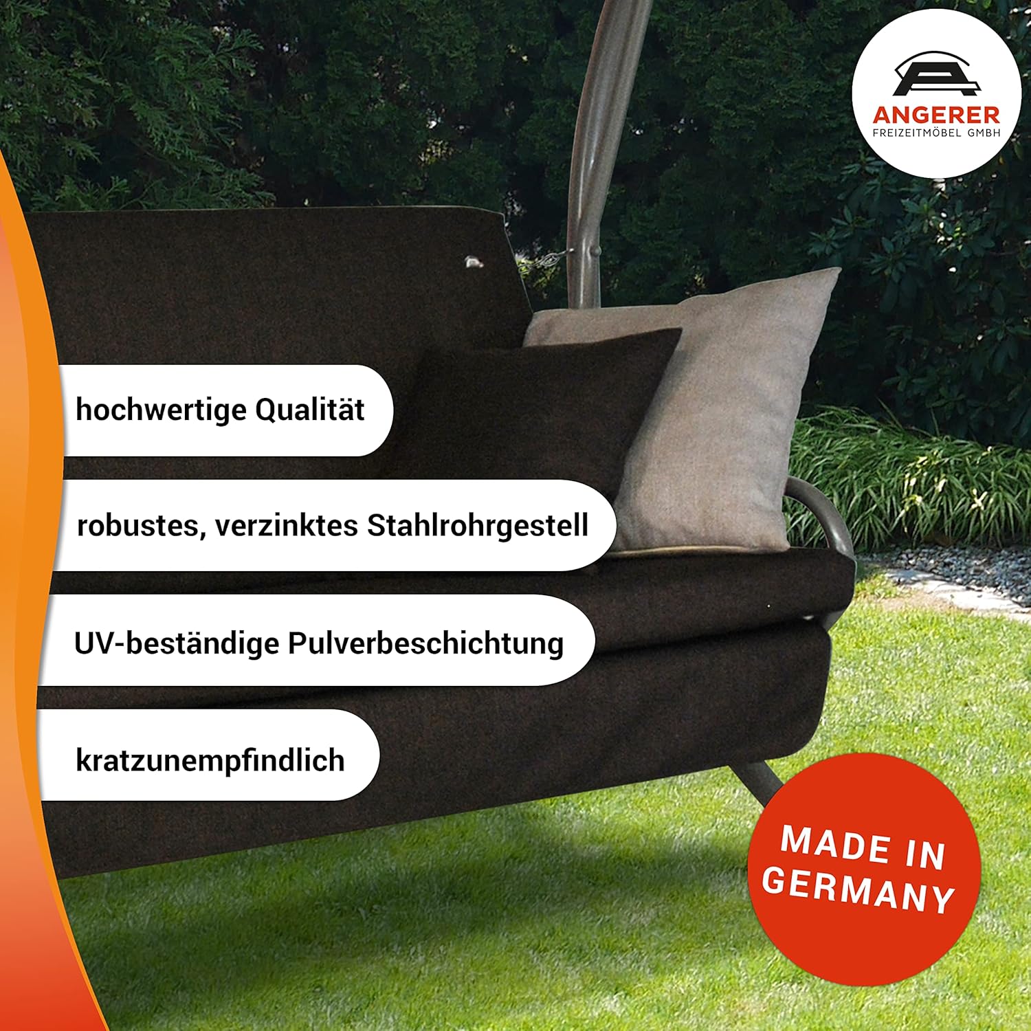 Angerer Hollywoodschaukel Drift Smart – Schaukel zum Sitzen, Liegen & Entspannen, inkl. Bett-Funktion, einfache Montage, Made in Germany, hochwertiger Stoff, Olive
