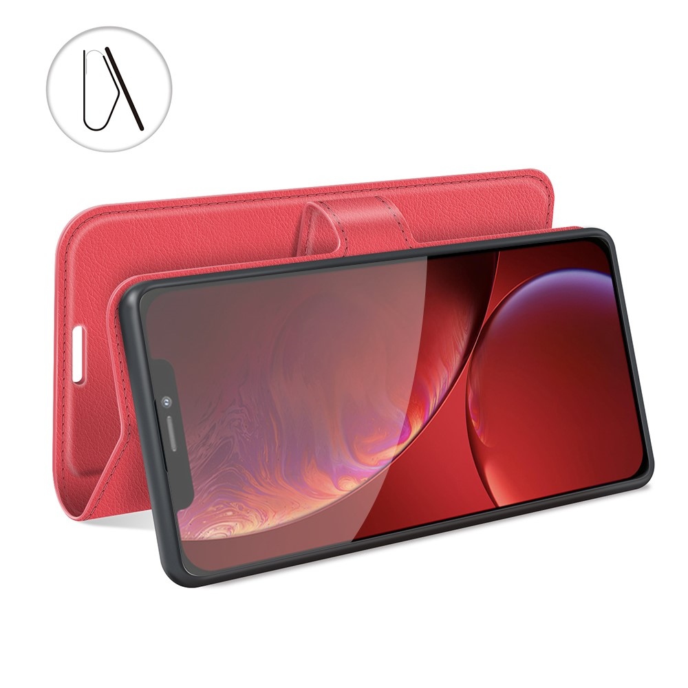 iPhone 13 Pro Leder Tasche Flip Cover Litchi Look - Rot