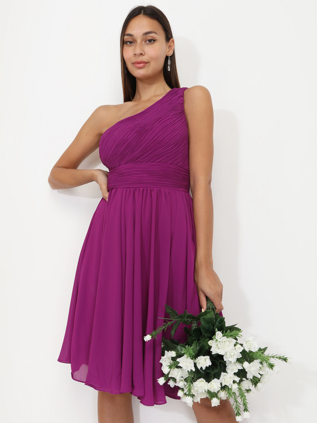Robe asymétrique drapée- Violet