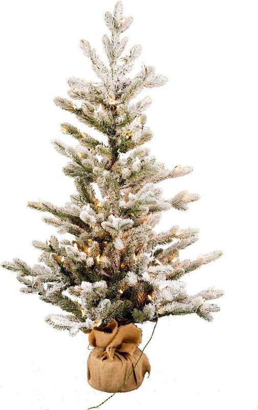 Vaxo - Flocked - Tafelkerstboom - Wit geflockt groen - 91 cm - 50 LED-lampjes - Besneeuwd