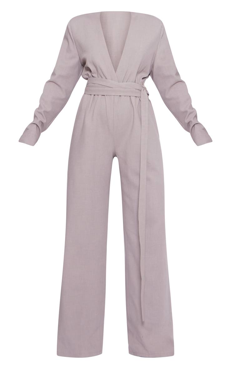 Gris Clair Combinaison Pantalon Large Croisée Avec Détails De Bretelles