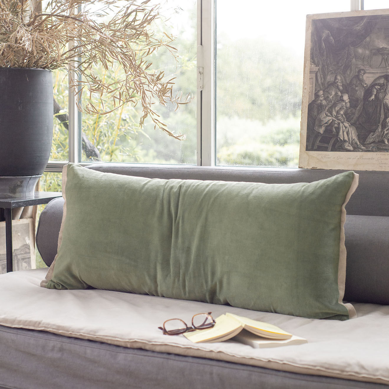 En Fil d'Indienne Housse de coussin Medicis velours cactus - 45x100 cm