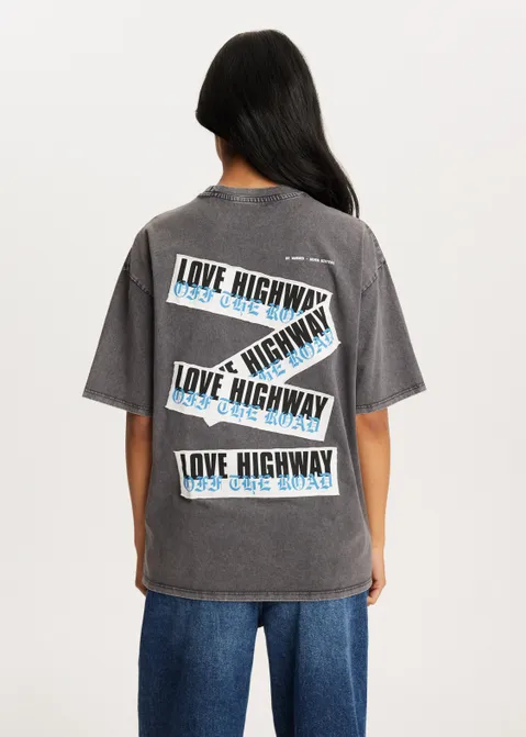 T-shirt met print love highway grijs (GRS.ACD)