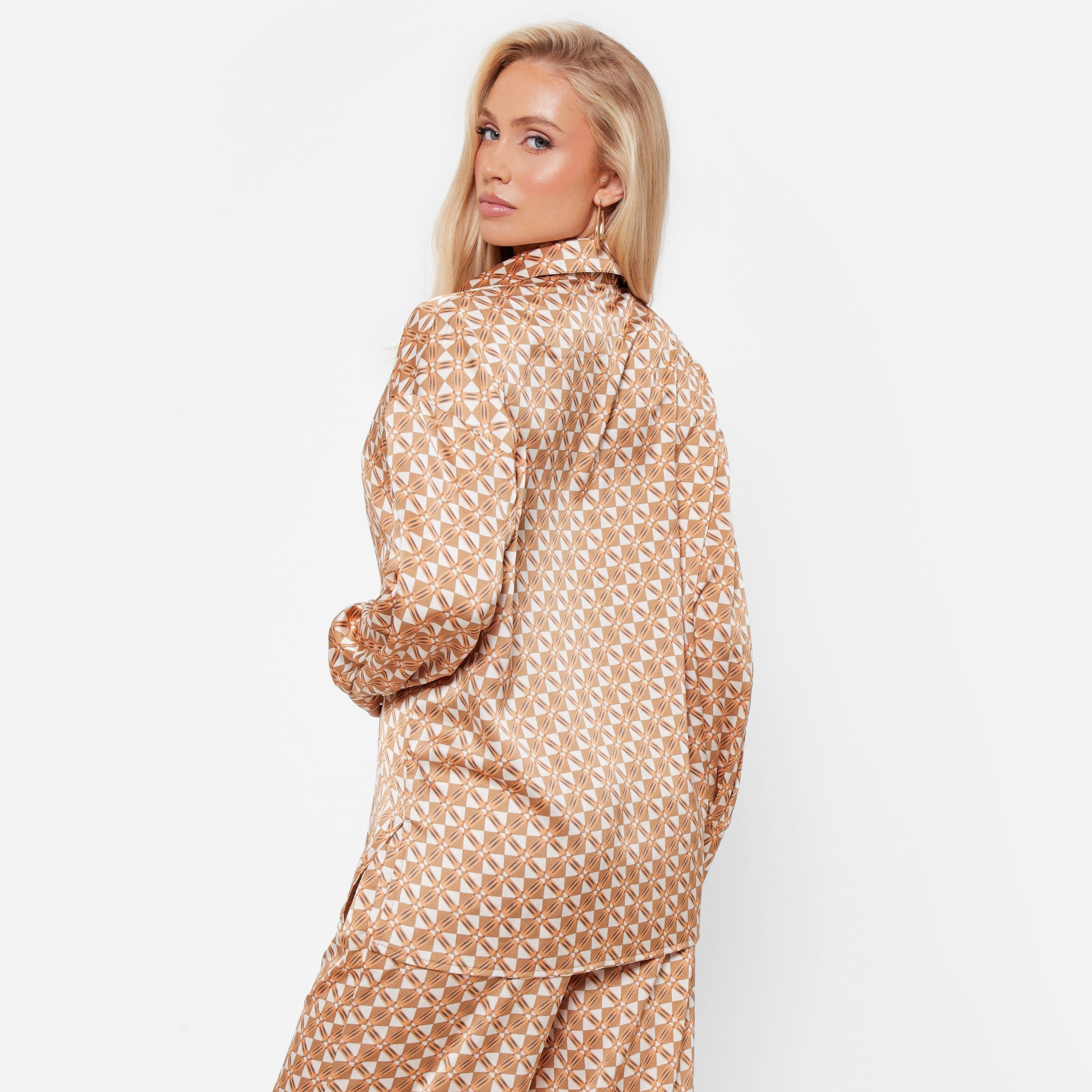 I Saw It First ISAWITFIRST Printed Oversized Satin Shirt Co Ord