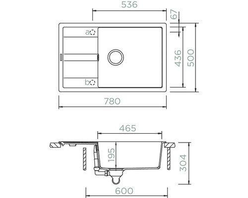 CENTA spoelbak Felis 60 780 x 500 mm zwart FELIS 60 BL