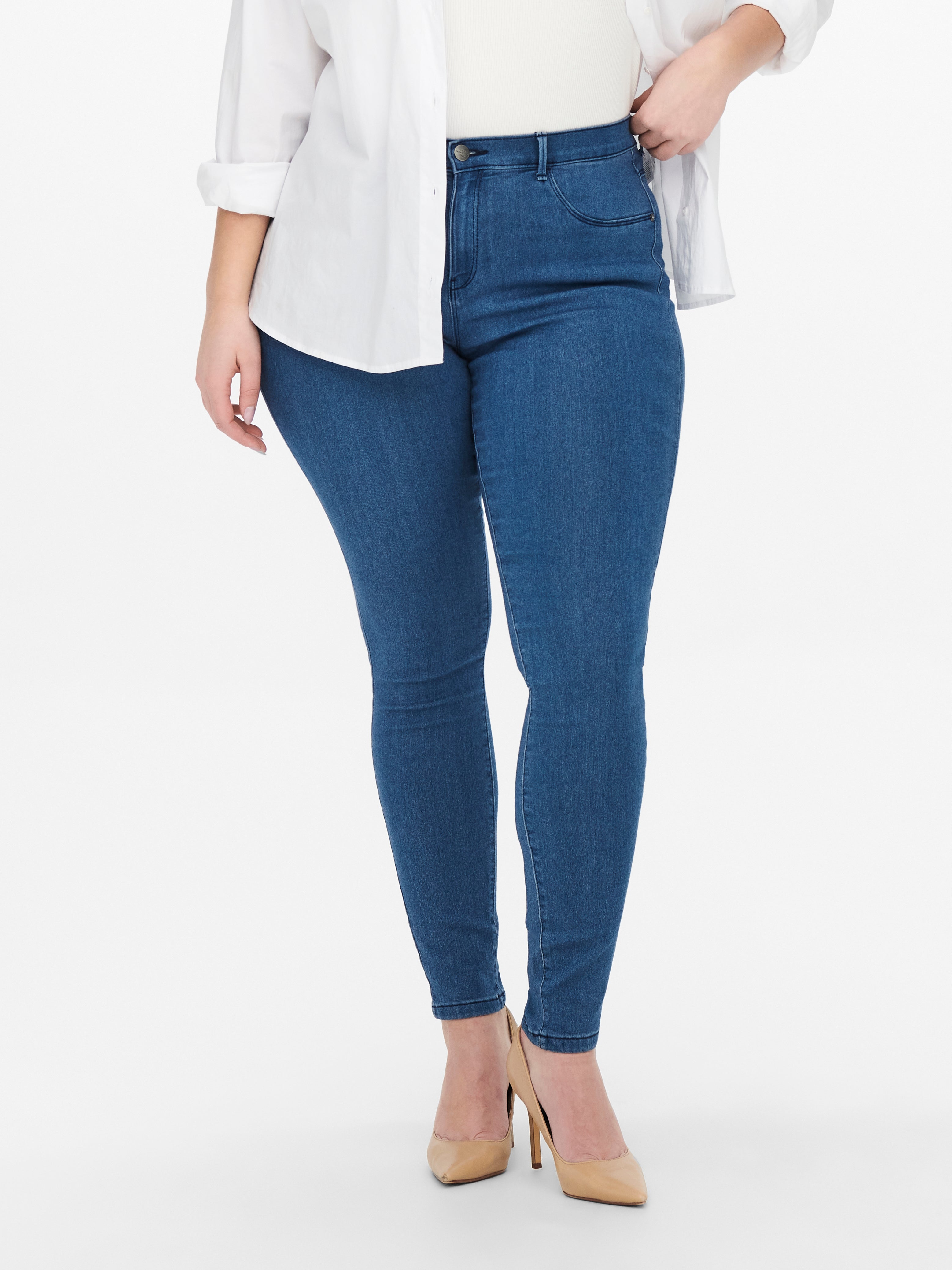 CARTHUNDER Mittlere Taille Skinny Fit Jeans Medium Blue Denim