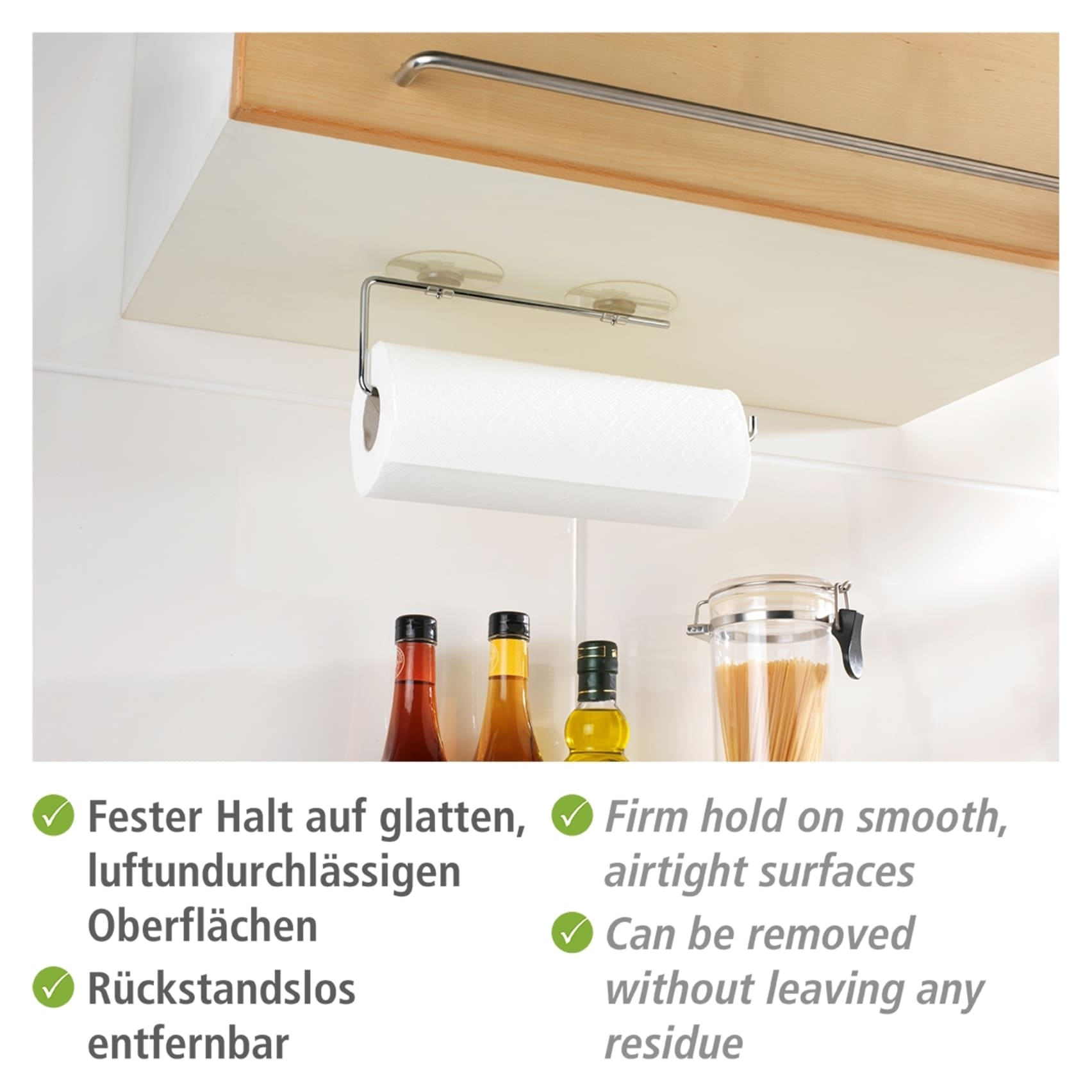WENKO Wandrollenhalter »Modell Static-Loc®« Küchenrollenhalter aus verchromtem Metall, Befestigen ohne Bohren