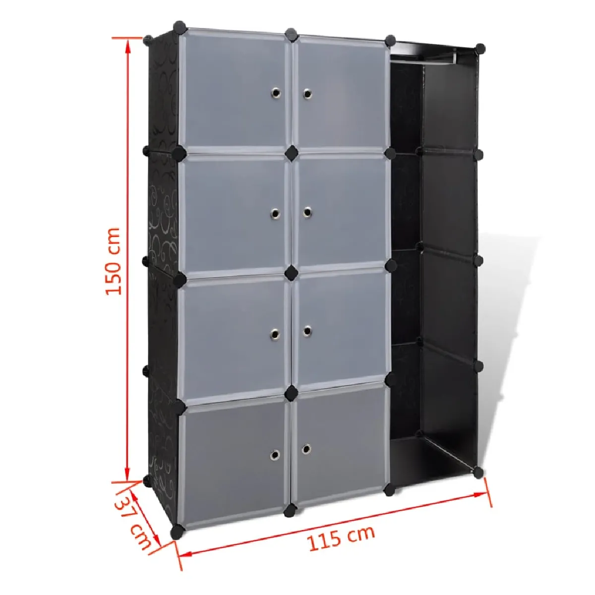 vidaXL Armoire modulaire 9 compartiments noir et blanc 109x36,5x143 cm