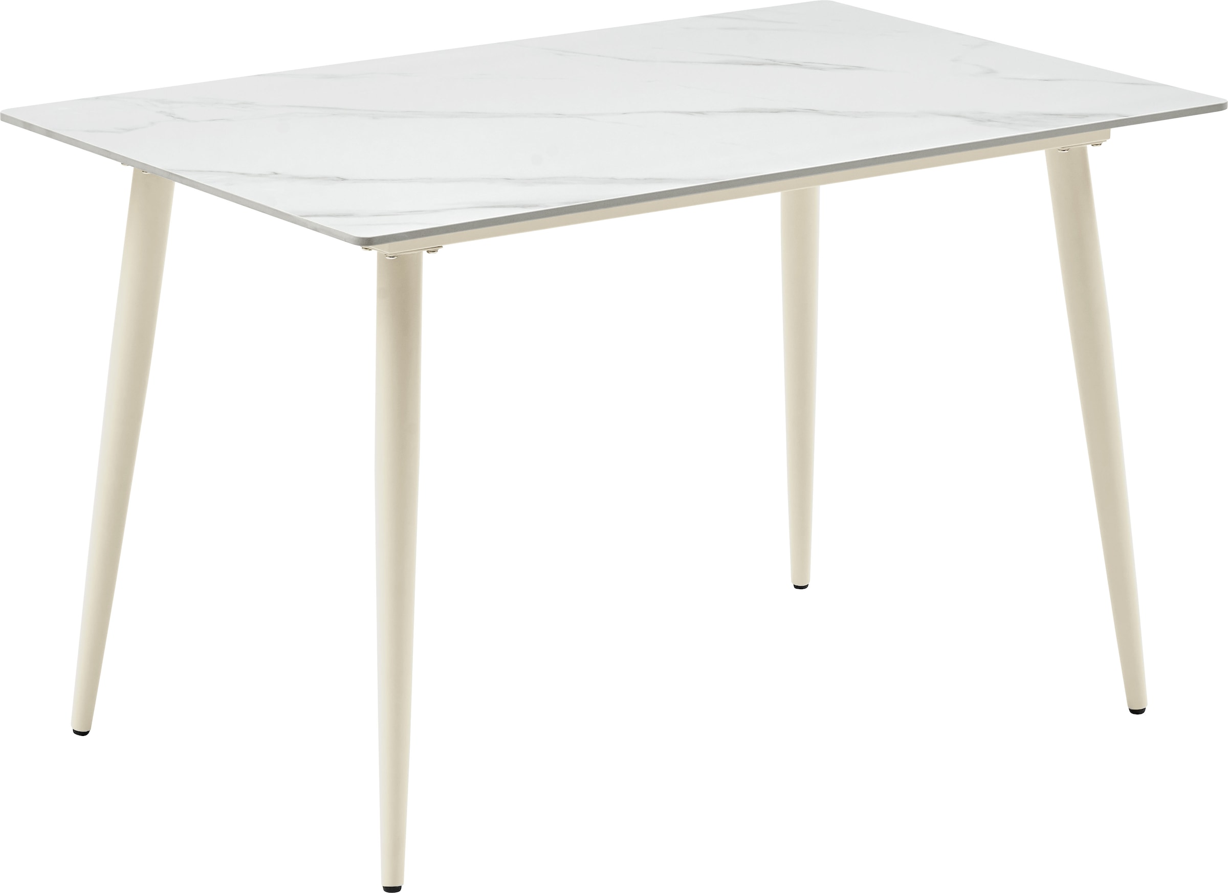 GOODproduct Essgruppe »Kryce« Set, 120 cm Esstisch + 2 Stühle + Bank, 4 Stk. tlg. Strukturstoff, robustem Metallgestell, Tischplatte aus Sinterstein