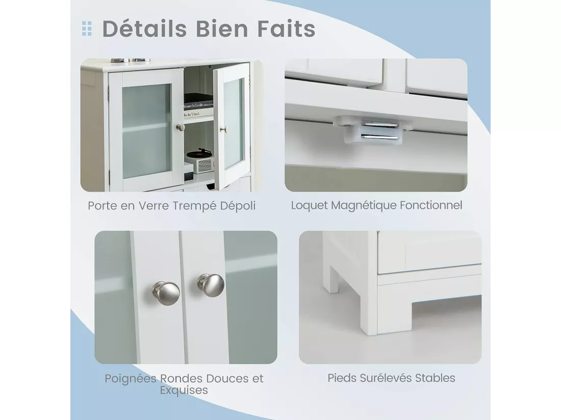 Colonne Salle de Bain 60 x 30 x 128 cm Armoire Haute avec Étagères Réglables pour Salon, Cuisine, Blanc