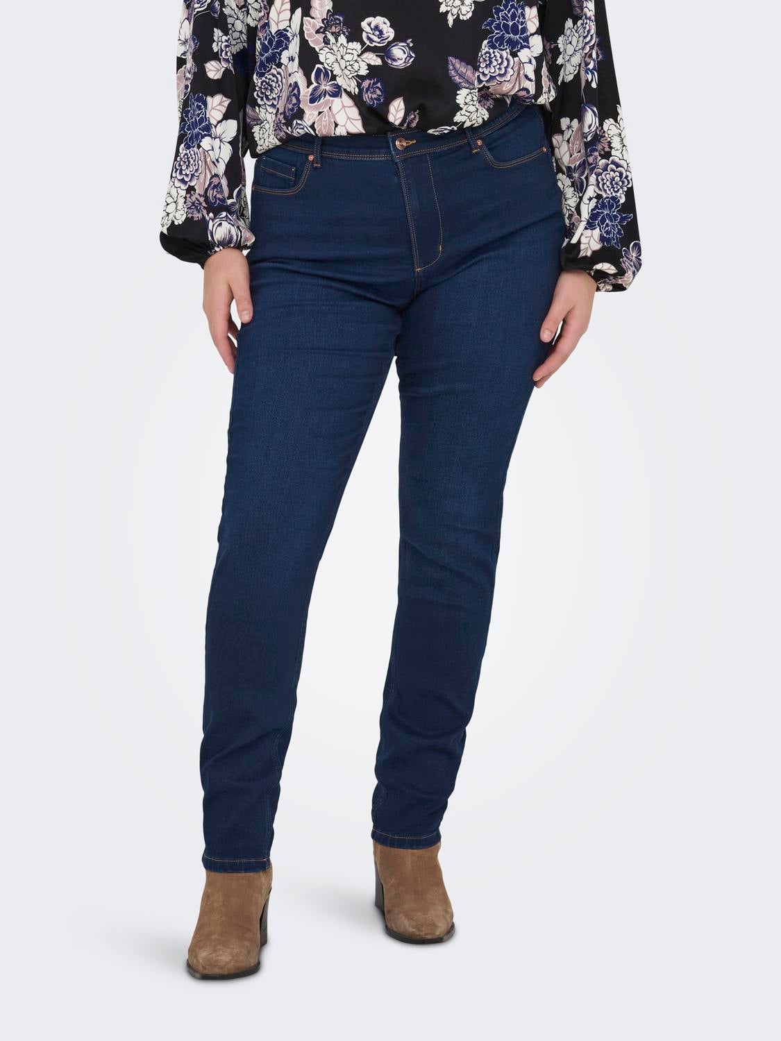 CARULTIMATE Mittlere Taille Skinny Fit Jeans Dark Blue Denim