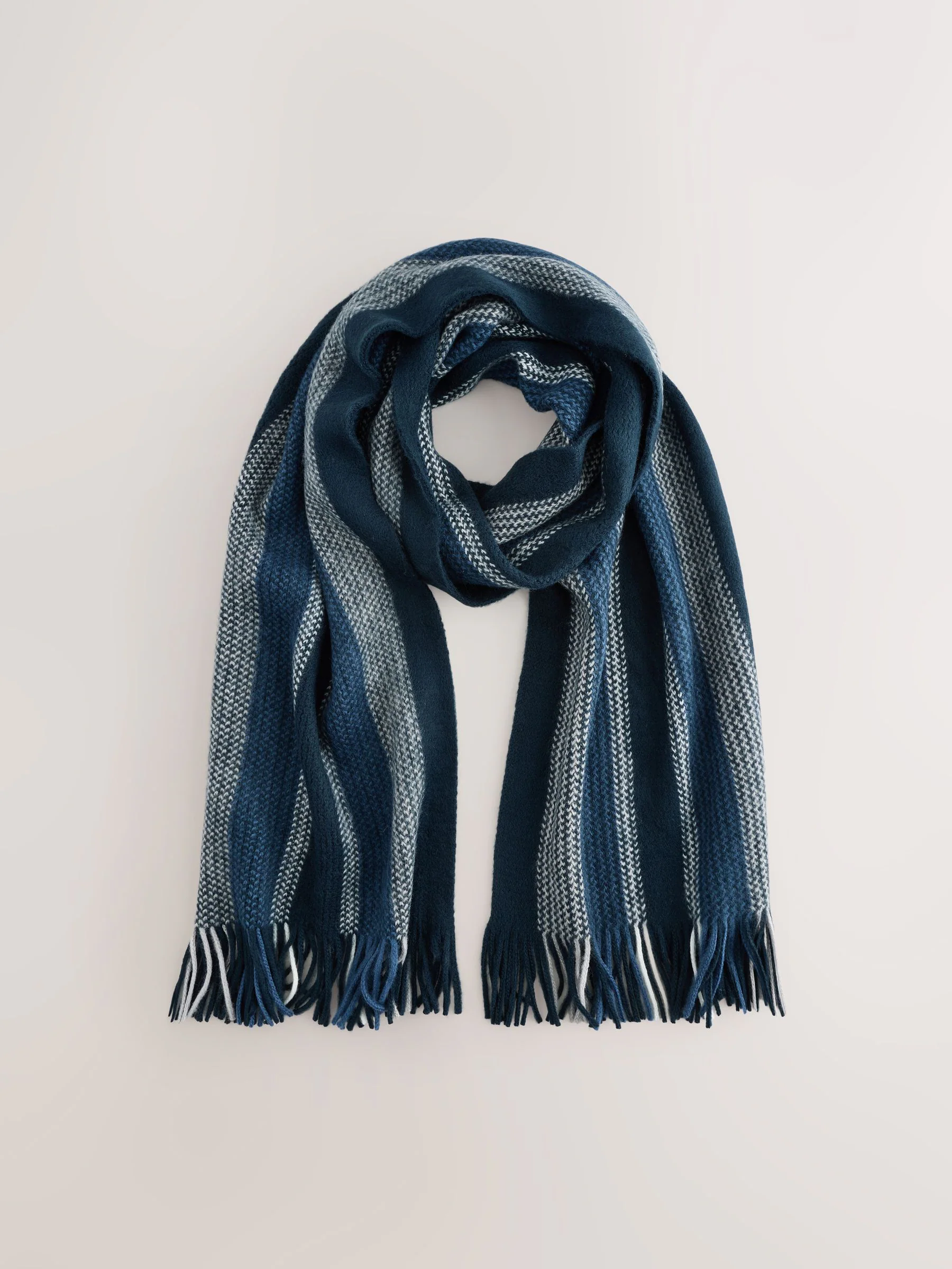 Blauw - Gestreepte gebreide sjaal
